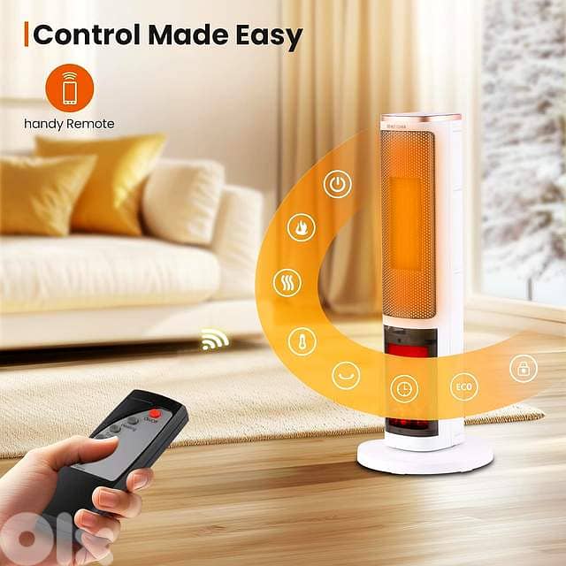 2000W Ceramic Tower Heater – Oscillating with Fireplace Glow Display 6