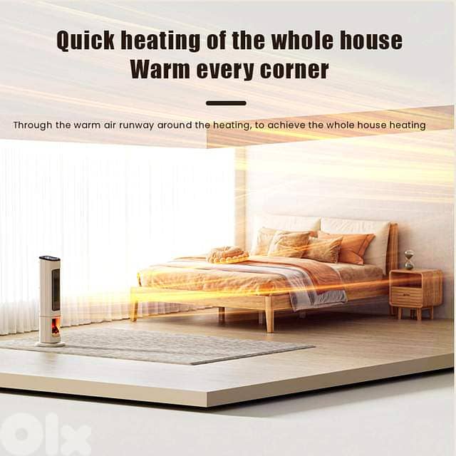 2000W Ceramic Tower Heater – Oscillating with Fireplace Glow Display 7