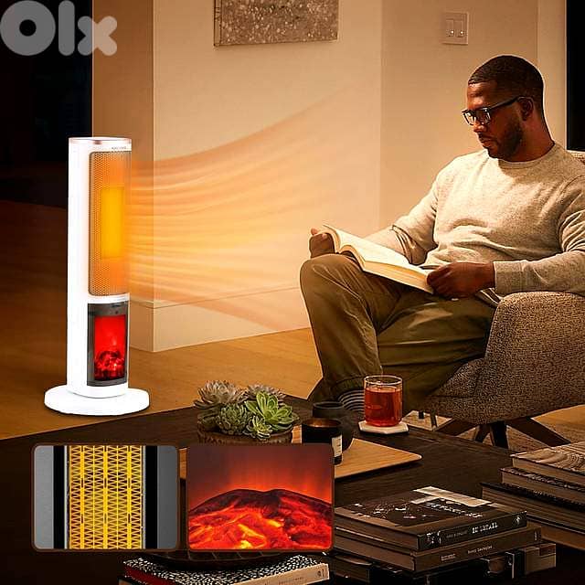 2000W Ceramic Tower Heater – Oscillating with Fireplace Glow Display 9