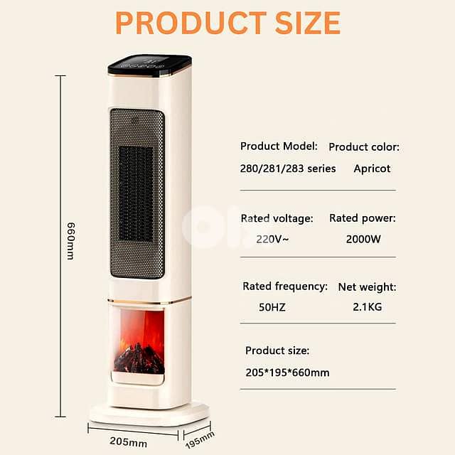 2000W Ceramic Tower Heater – Oscillating with Fireplace Glow Display 10