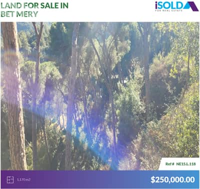 1170m2 land+mountain View 4sale in Bet Mery - أرض للبيع في بيت مسك