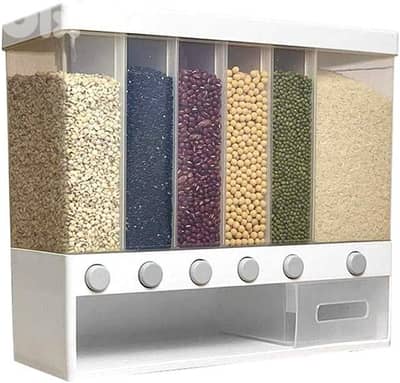 Wall-Mounted 6-Grid Grain Dispenser – 10kg Dry Food Organizer