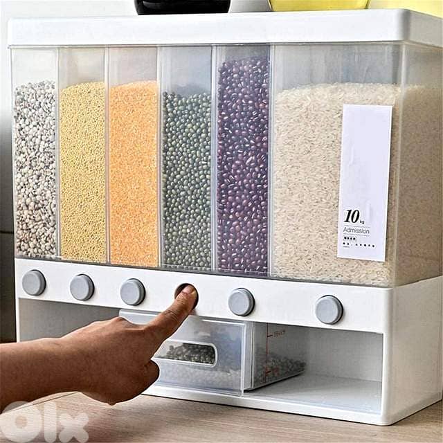 Wall-Mounted 6-Grid Grain Dispenser – 10kg Dry Food Organizer 1