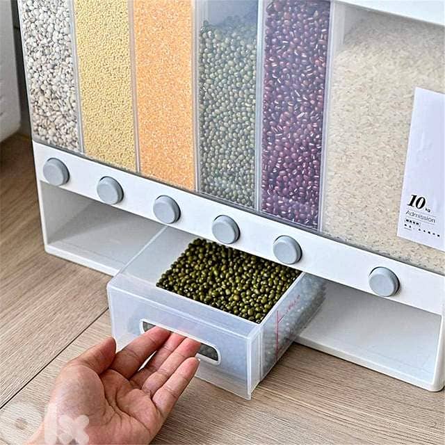 Wall-Mounted 6-Grid Grain Dispenser – 10kg Dry Food Organizer 2