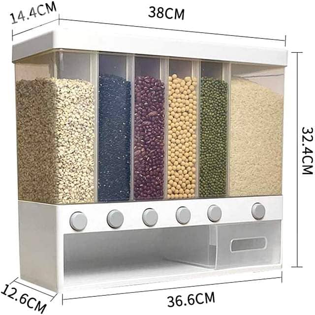 Wall-Mounted 6-Grid Grain Dispenser – 10kg Dry Food Organizer 6
