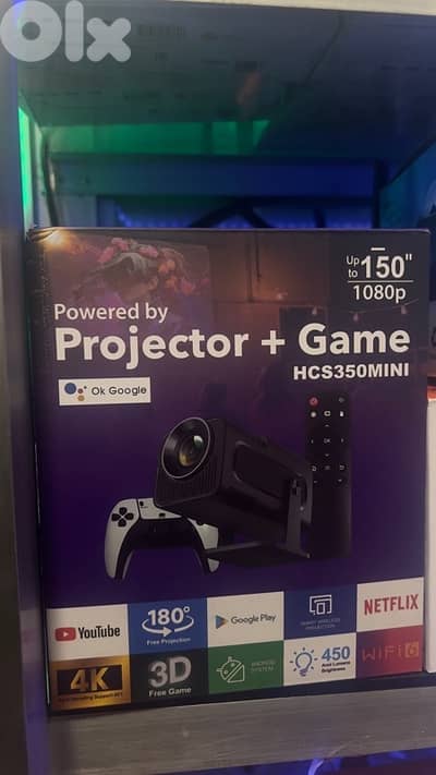 Smart Gaming Projector + 2 controllers 450 ansi lumens up to 100 inch