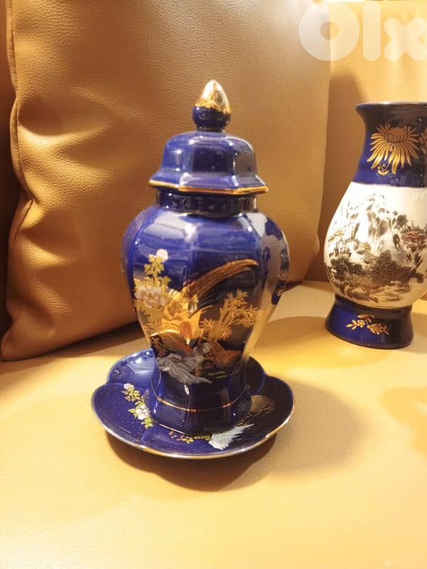 Vintage cobalt blue porcelain vases 1