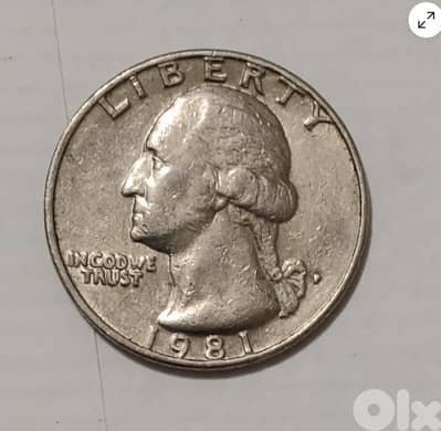 1981 p washington quarter with filled in mint mark and liberty on edge