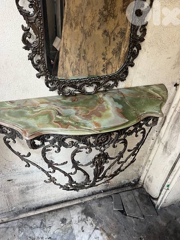 frensh consol bronze كونسول برونز فرنسي مع مراي ولا اروع وجه رخام مميز 3