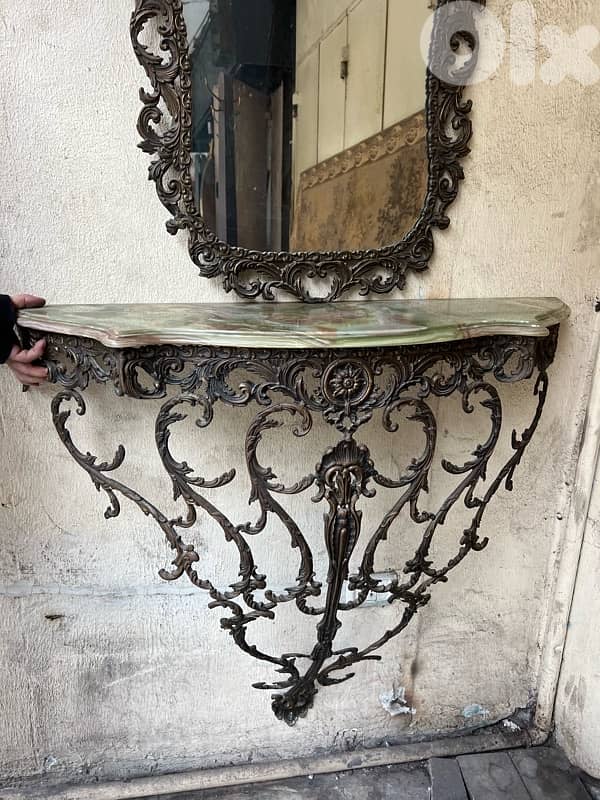 frensh consol bronze كونسول برونز فرنسي مع مراي ولا اروع وجه رخام مميز 4