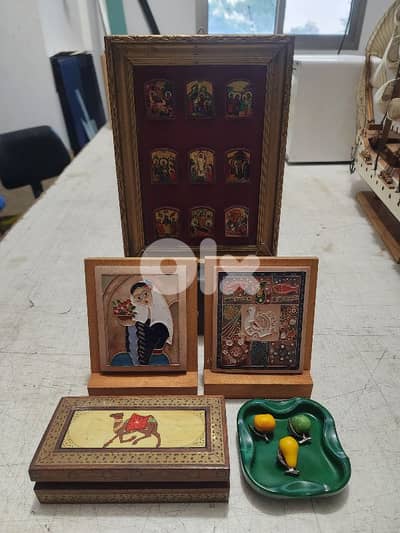 Vintage Decorative Art Lot Religious Icons, Trinket Box & Dish