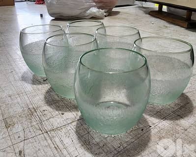 Set of 6 Aqua Green Crackle Glass Bowls