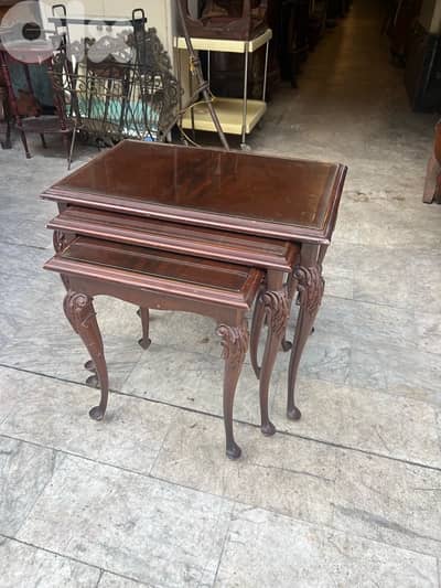 frensh set coffe table طقم طاولات فرنسي لوي كانز خشب جوز روعة