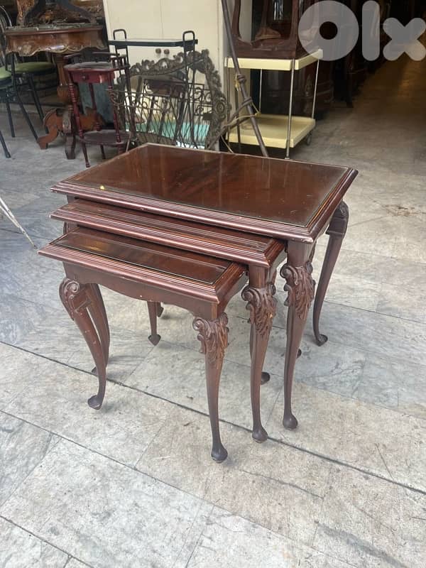 frensh set coffe table طقم طاولات فرنسي لوي كانز خشب جوز روعة 2