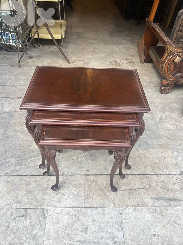 frensh set coffe table طقم طاولات فرنسي لوي كانز خشب جوز روعة 3