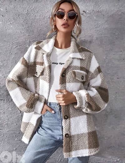 Oversized cozy Plush Plaid Jacket and coat