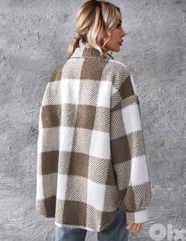 Oversized cozy Plush Plaid Jacket and coat 1