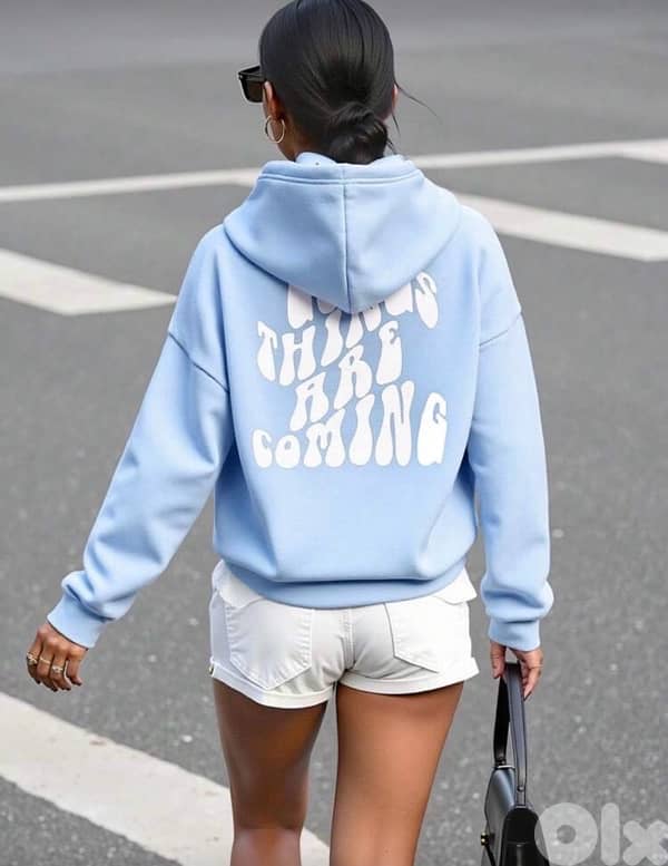 Light Blue Graphic Back Pullover Hoodie 1