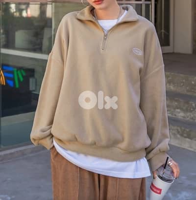 Beige Quarter-Zip Sweatshirt (Relaxed Fit)