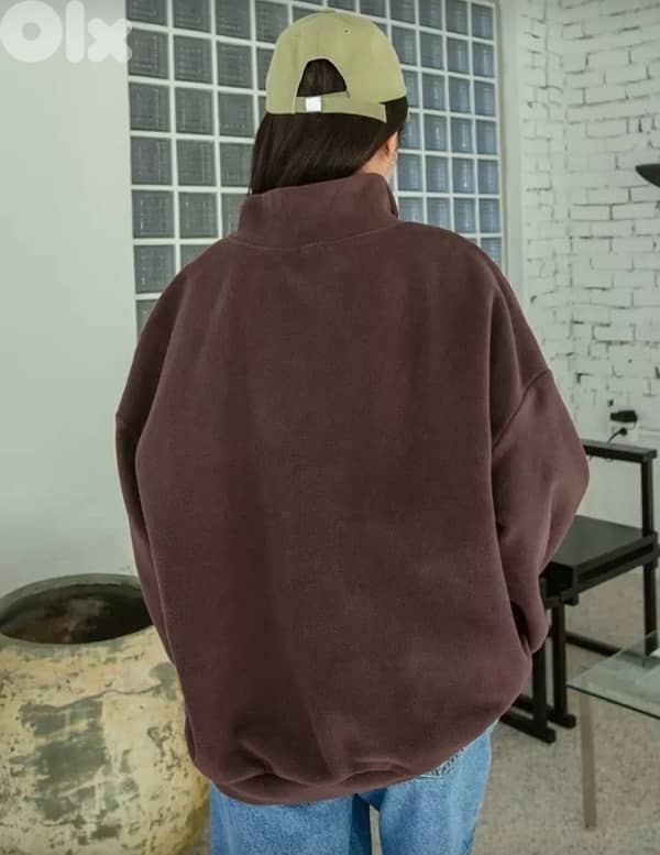 Brown Fleece Quarter-Zip Pullover (Relaxed Fit) 1