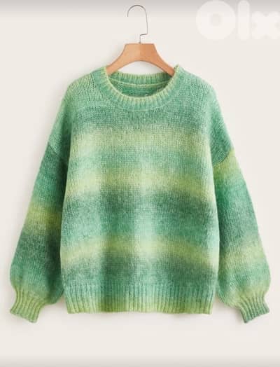 Green Ombre Knit Crewneck Sweater (Relaxed Fit)