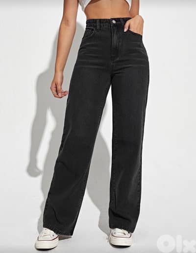 High-Waisted Wide-Leg Jeans (Washed Black)