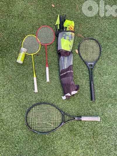 badminton set + 2 tennis rackets used