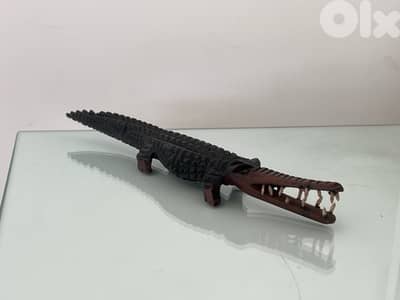 Hand-Carved Wooden Crocodile Figurine