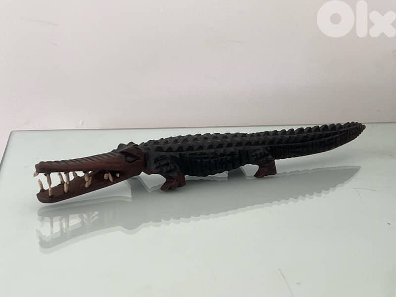 Hand-Carved Wooden Crocodile Figurine 1