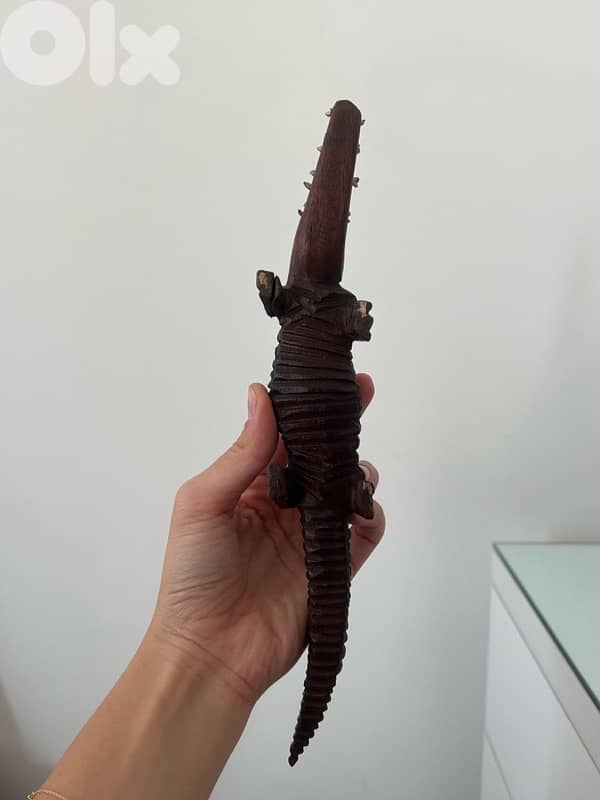 Hand-Carved Wooden Crocodile Figurine 2