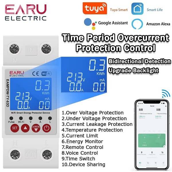 EARU Smart RCBO Circuit Earth Leakage 63A 2