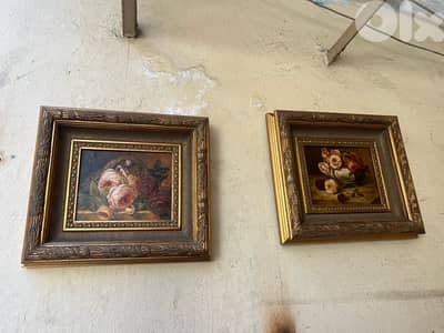 pair vintage oil painting with roses لوحة تابلو فرنسي عدد ٢ ورد