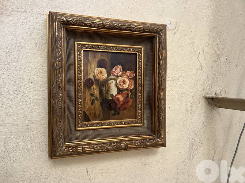 pair vintage oil painting with roses لوحة تابلو فرنسي عدد ٢ ورد 3