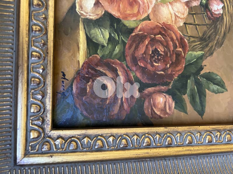 pair vintage oil painting with roses لوحة تابلو فرنسي عدد ٢ ورد 5