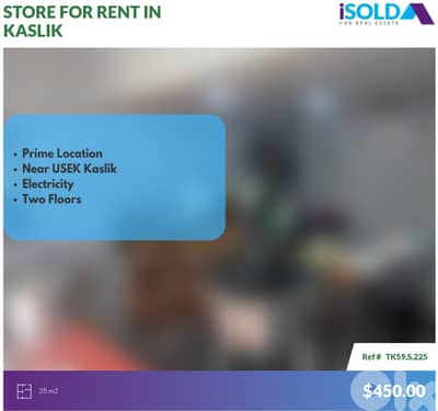 Two Floors Store+electricity 4rent in Kaslik-متجر في الكسليك