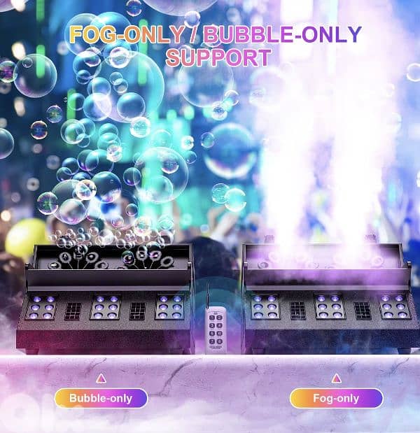 3 in 1 Fog Bubble& smoke Machine. 2 Bubble Fans, 7 CH RGB 18 LED Lights 4