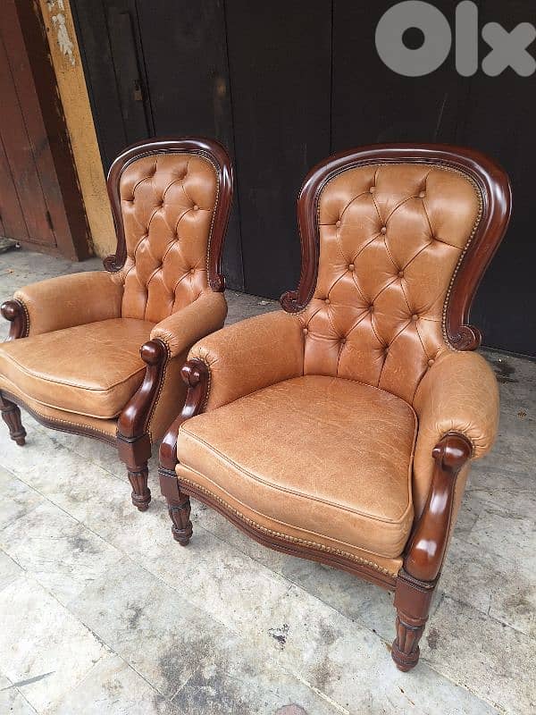 two pieces of chairs genuine leather original 1