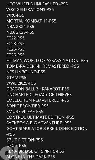 all kind of PS4/PS5 GAMES USED AND NEW