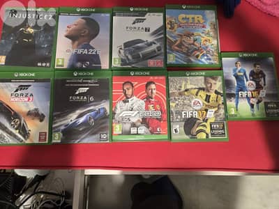 xbox one with full set (original camera, wheel and pedals) and 9 games
