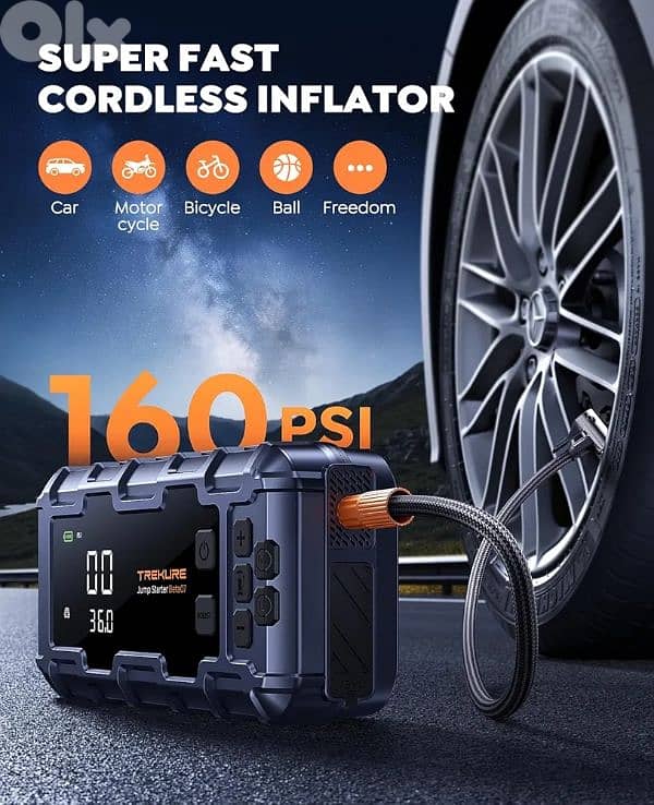 TREKURE 6000A Jump Starter with 160PSI Air Compressor, PD45W Charger 2