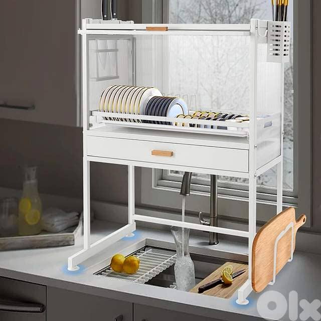 Carbon Steel Microwave Stand & Sealed Dish Cabinet with Knife Holder 8