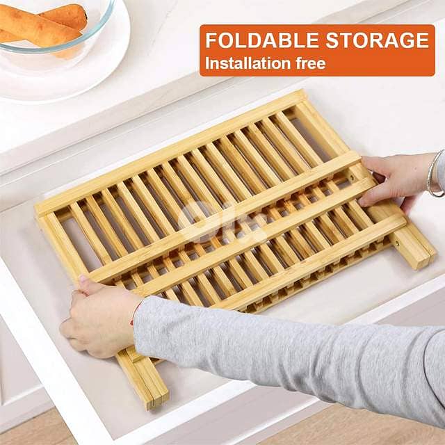 Bamboo Dish Drying Rack – Folding 2-Tier Wood Dish Drainer for Kitchen 3