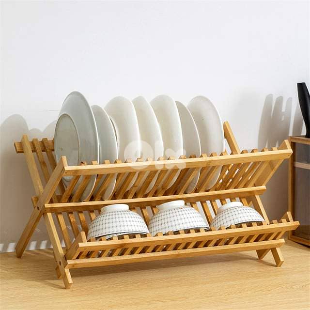 Bamboo Dish Drying Rack – Folding 2-Tier Wood Dish Drainer for Kitchen 6
