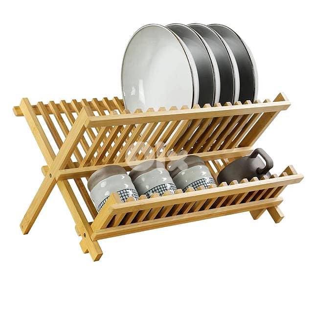 Bamboo Dish Drying Rack – Folding 2-Tier Wood Dish Drainer for Kitchen 9
