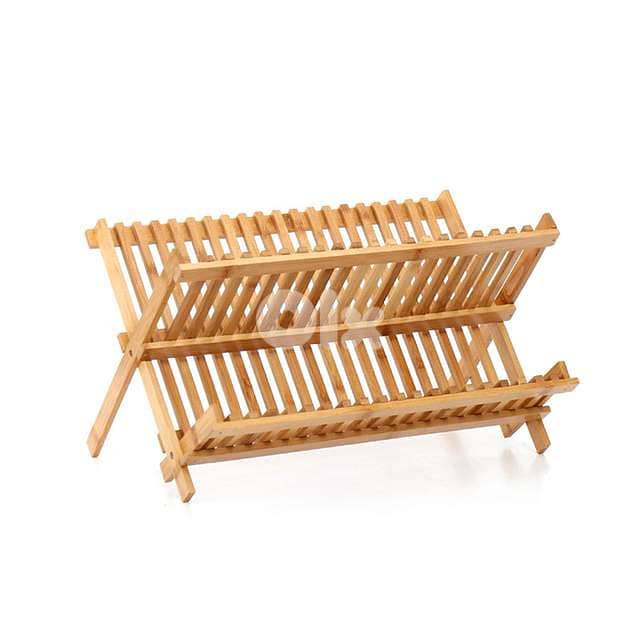 Bamboo Dish Drying Rack – Folding 2-Tier Wood Dish Drainer for Kitchen 12