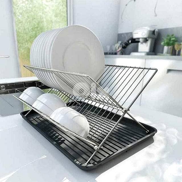 Folding 2-Tier Dish Drying Rack – X-Shaped Metal Dish Drainer 1