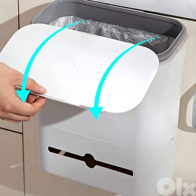 10L Hanging Waste Bin with Sliding Lid & Integrated Storage 3