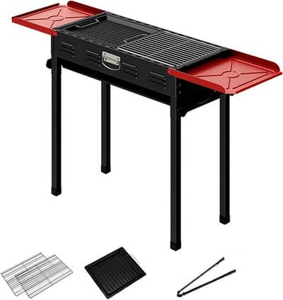 Portable Charcoal BBQ Station – Foldable Briefcase Grill with Shelves
