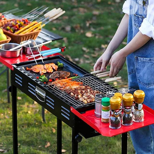 Portable Charcoal BBQ Station – Foldable Briefcase Grill with Shelves 2