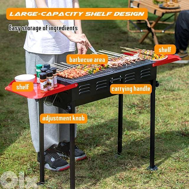 Portable Charcoal BBQ Station – Foldable Briefcase Grill with Shelves 4